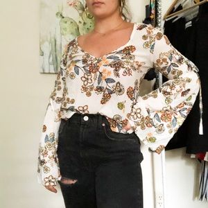 Cream floral blouse